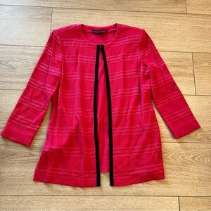 Ming Wang Hot Pink Black Textured Striped Acrylic Cardigan Sweater Size PXS
